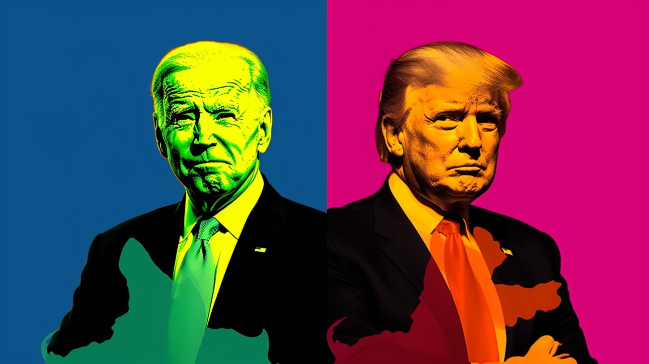 Joe Biden and Donald Trump in the style of an Andy Warhol painting