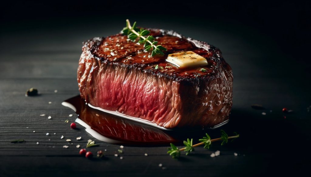 A mouth-watering piece of steak. 