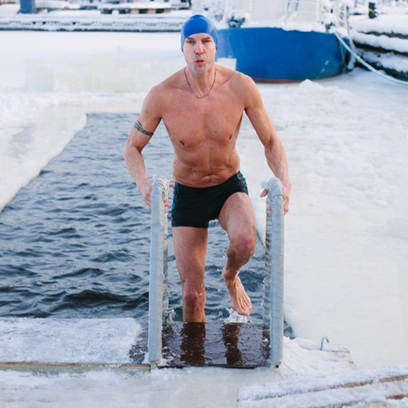 A man undergoing extreme cold exposure therapy