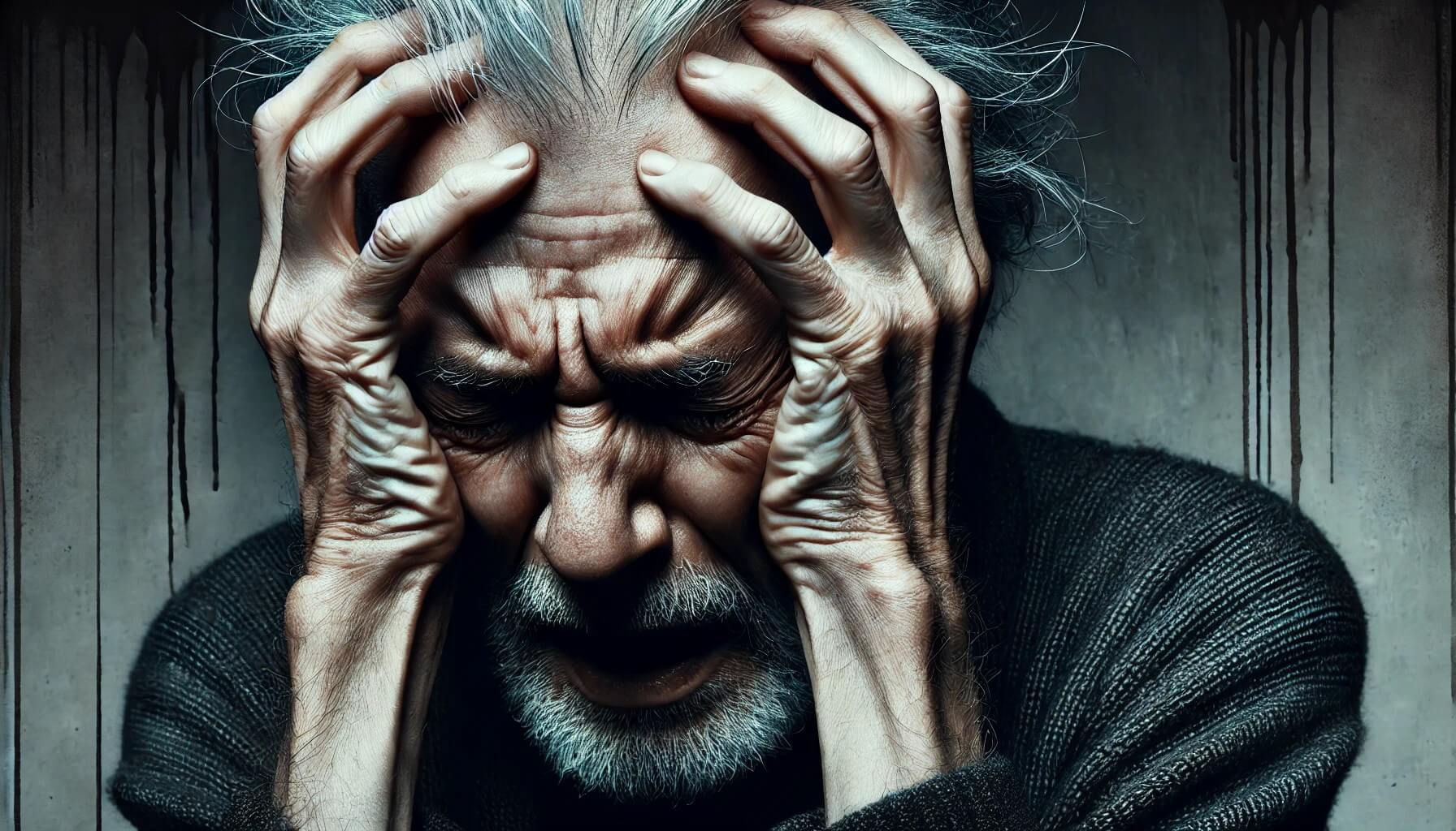 An aged man experiencing stressful anguish