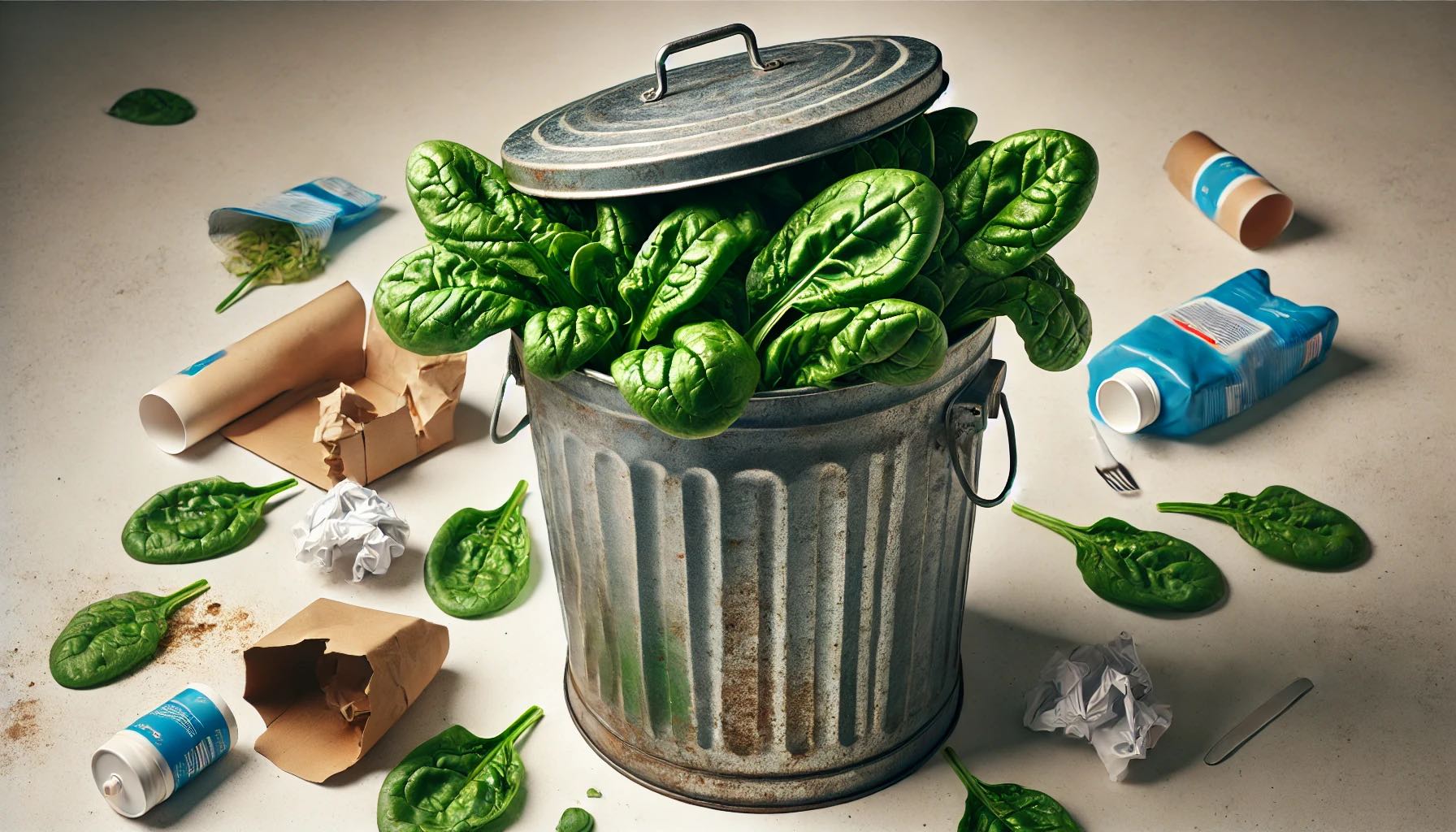 A trashcan full of spinach.