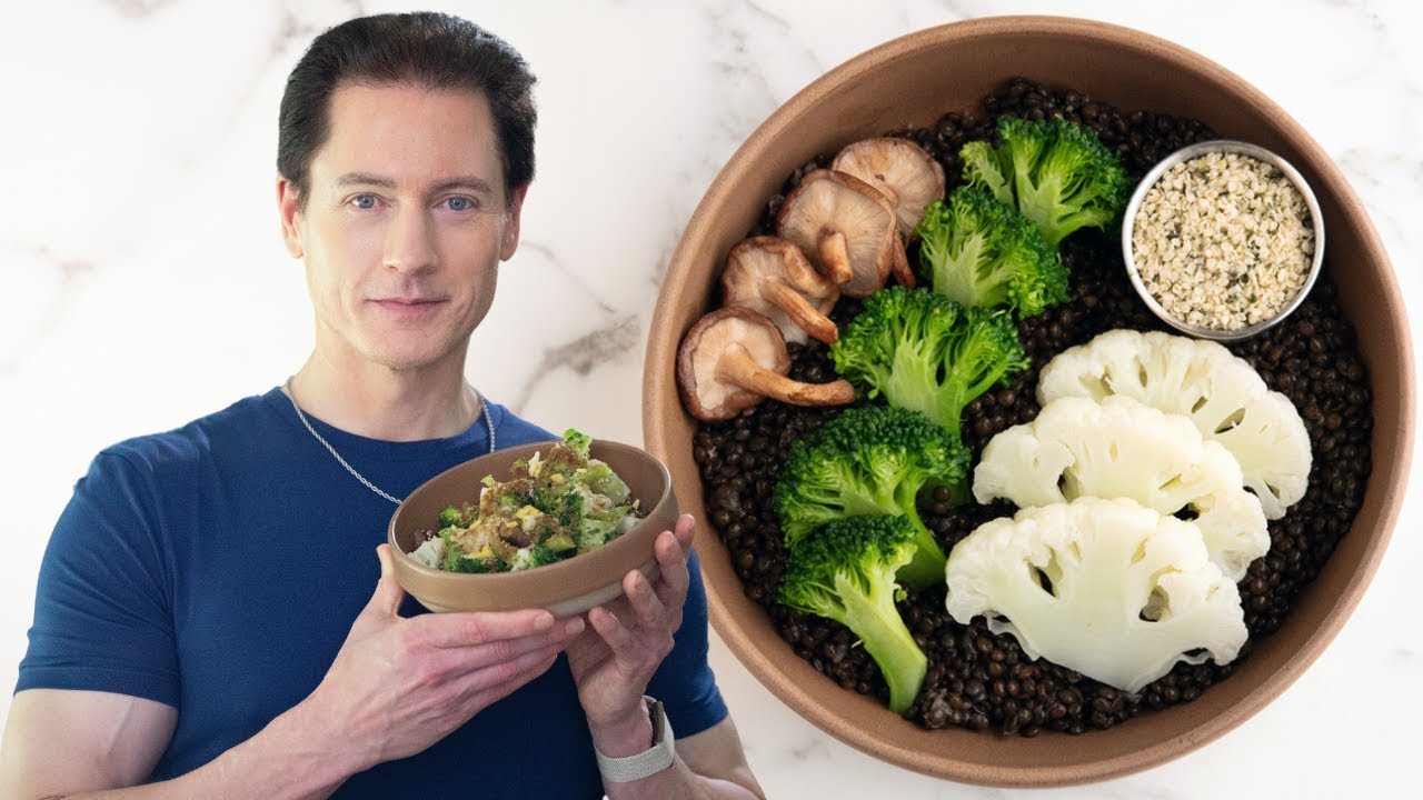 Bryan Johnson holding a bowl of fiber-rich food.