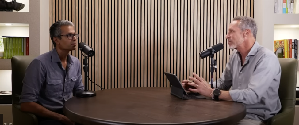 Dr. Aseem Malhotra (left) discusses statins research with podcast host Dr. Mark Hyman (right)