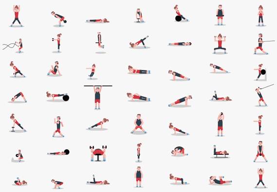 An image illustrating multiple forms of exercises that can be performed with high-intensity interval training