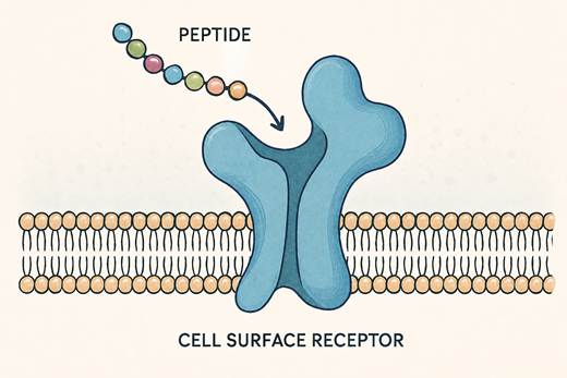 A peptide binding to a receptor on a cell
