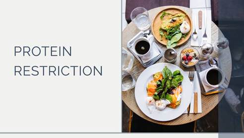 Protein restriction involves cutting back on high-protein foods, like eggs and different kinds of meats.